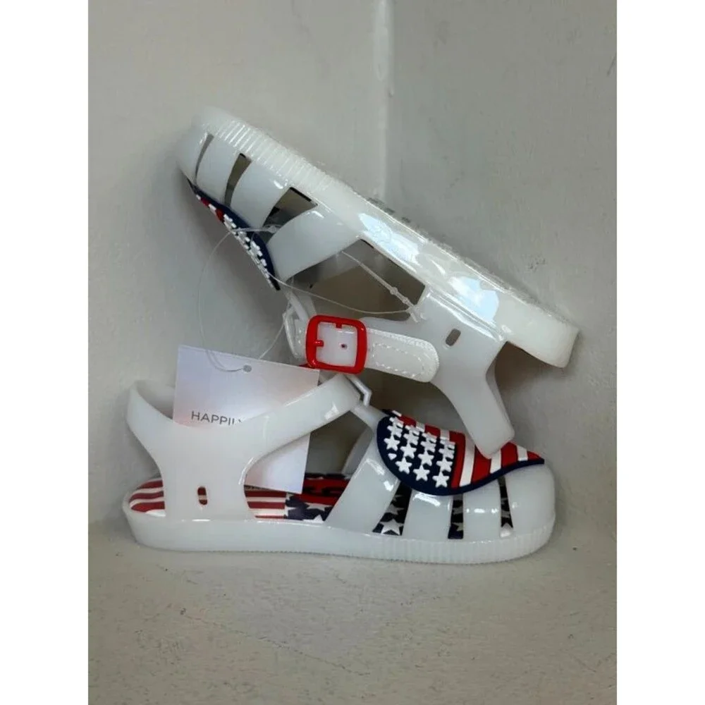 Happily Grey Kids White Jelly Sandals USA Flag Heart Size 6 NWT